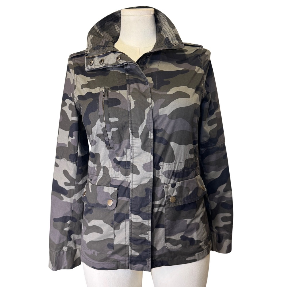 Love Tree Womens Camo Utility Jacket Green Grey Cotton Military Field Coat Large